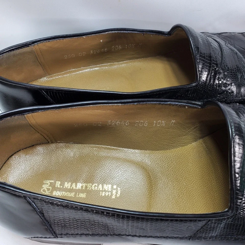 R. Martegani Loafers Mens 10.5 M Black Exotic Leather Italian Handmade Luxury